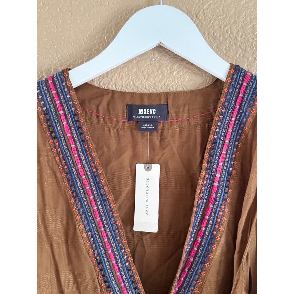 MAEVE by Anthropologie Liviana Wrap Tunic bohemian embroidered V-neck - Picture 6 of 8